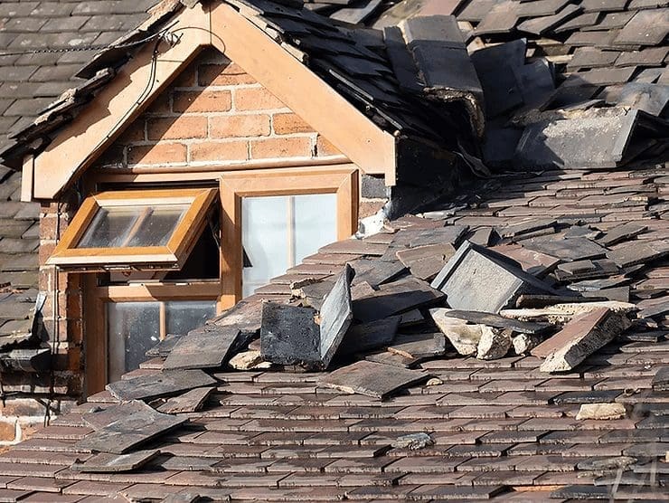 roof damaged by strong weather